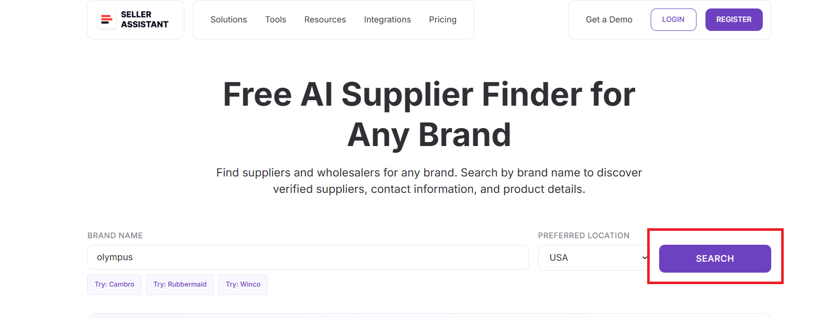 Click Search to generate a distributor and supplier summary for the brand