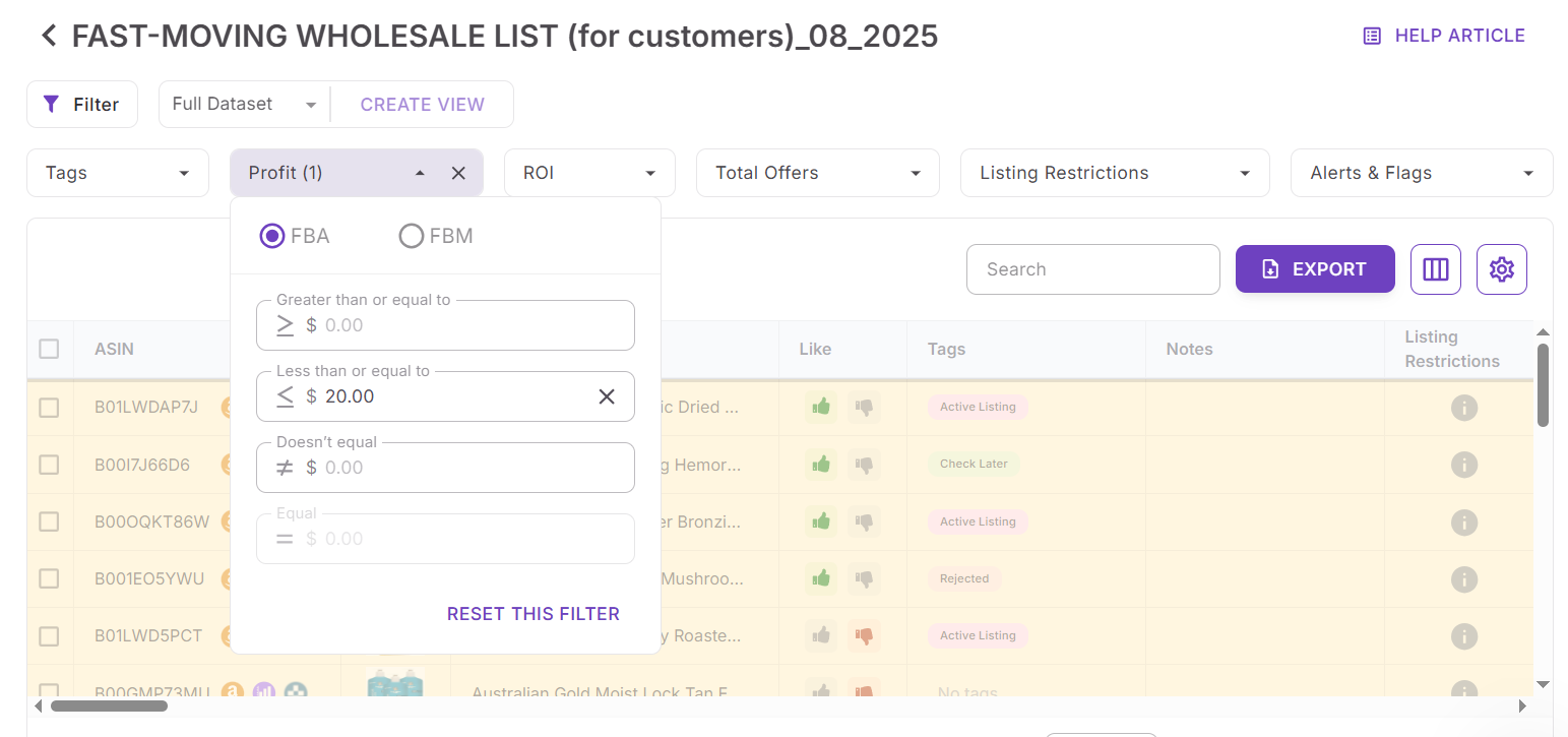 Установите пороги рентабельности