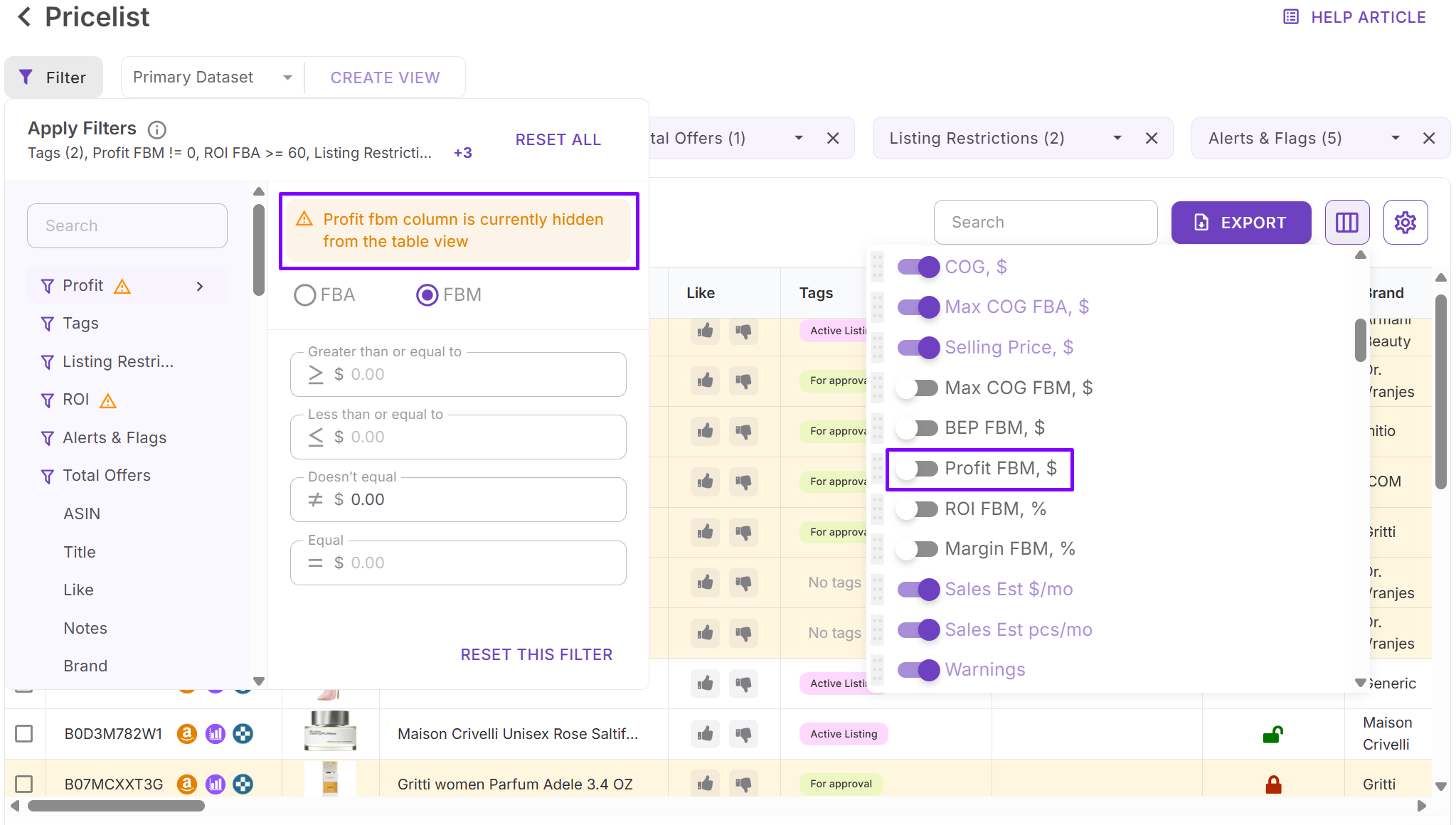 Проверьте скрытые столбцы и нулевые результаты