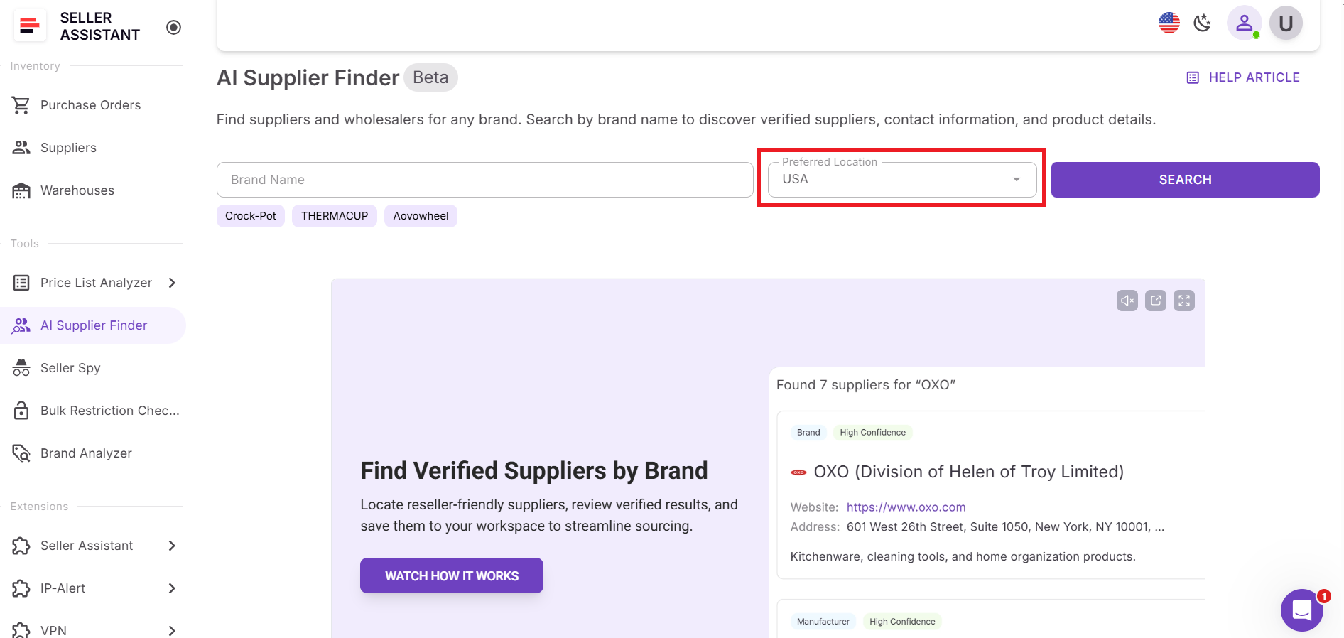 Select supplier location
