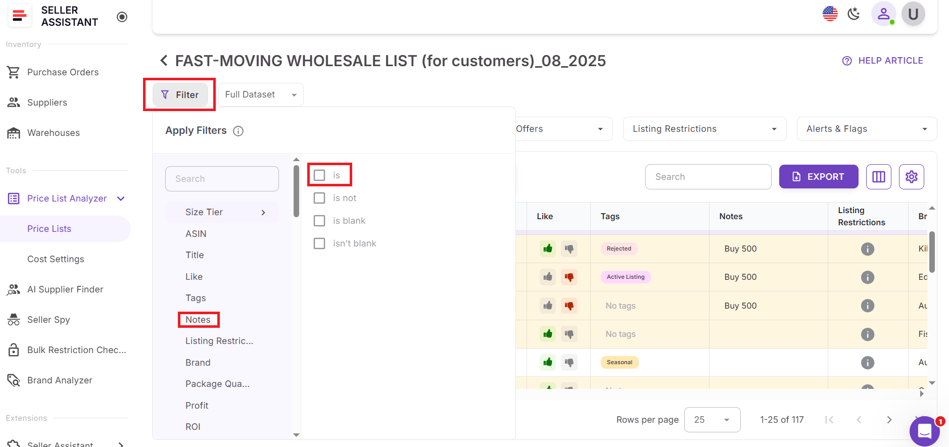 Комбинируйте заметки с фильтрами и представлениями рабочего процесса