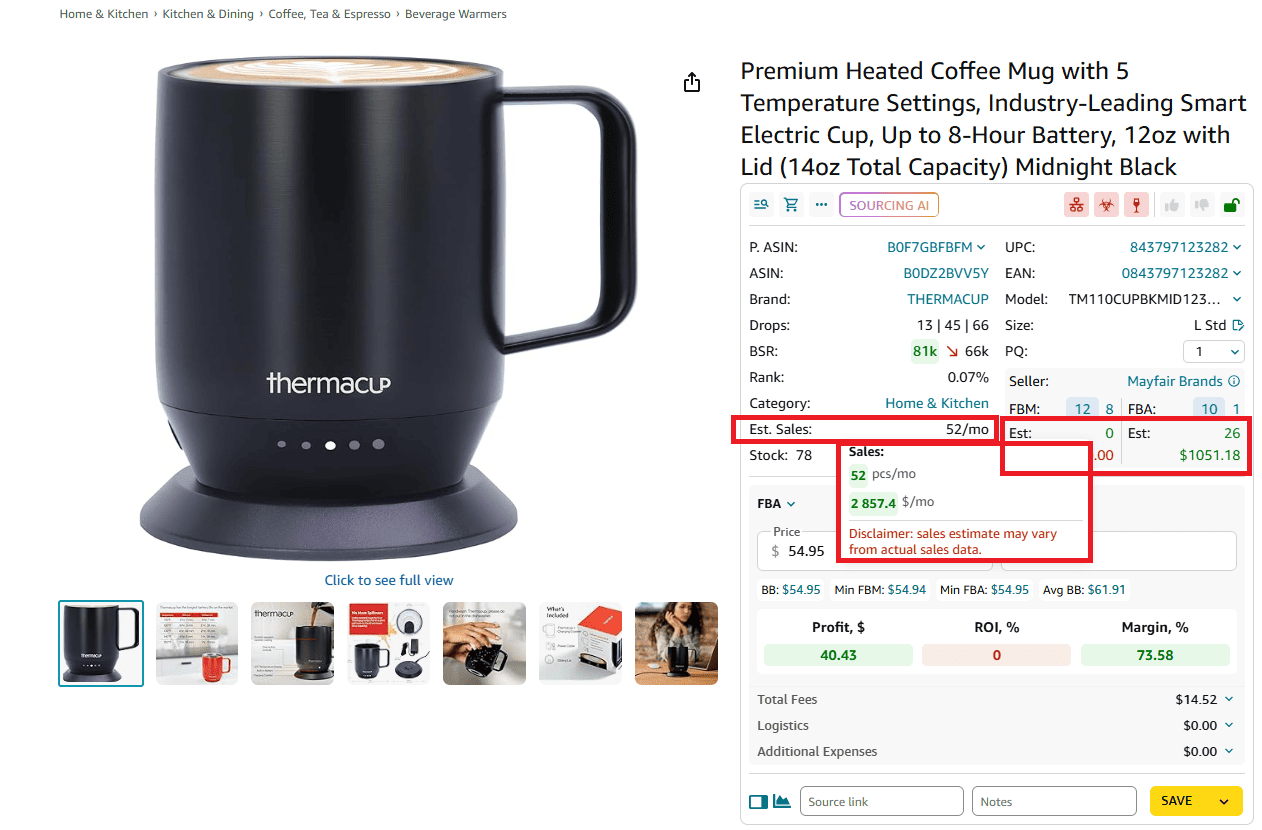 Sales Estimates on the Amazon product pages