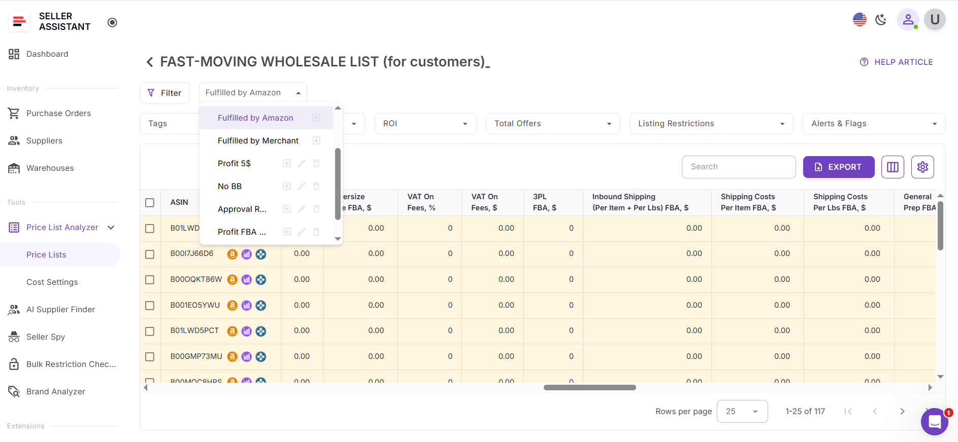 Представление «Fulfilled by Amazon» показывает все комиссии, связанные с FBA