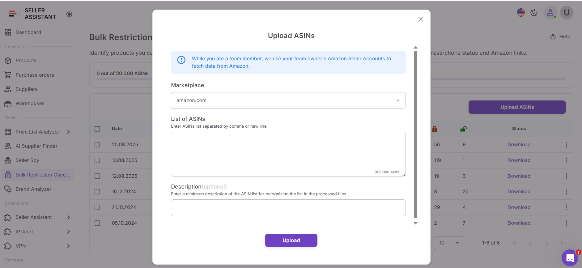 Загрузите свой файл в Bulk Restriction Checker