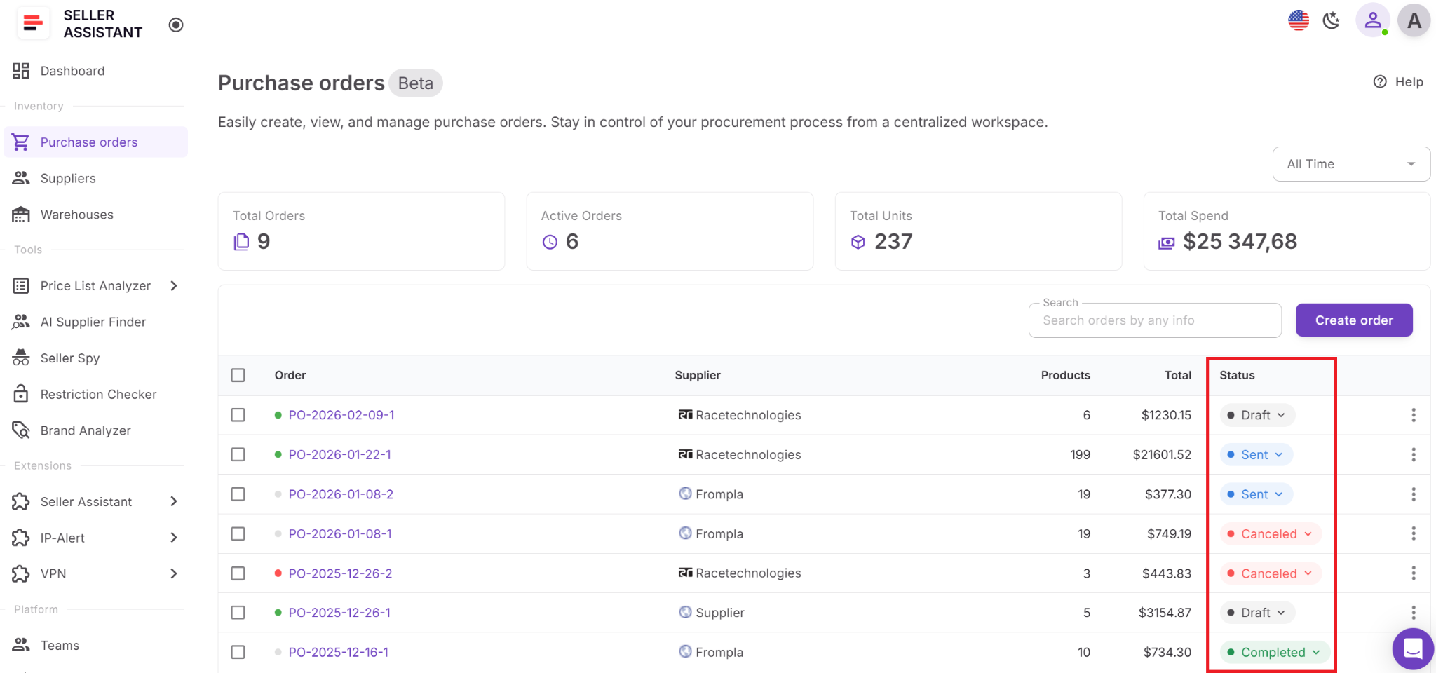 Установите правильный статус заказа