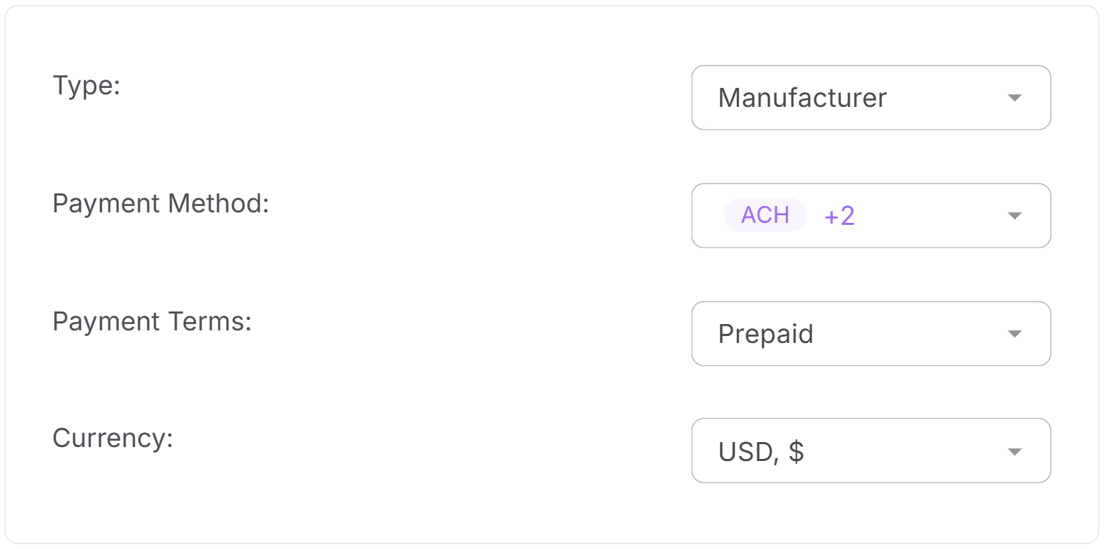 Деловая информация в профиле поставщика