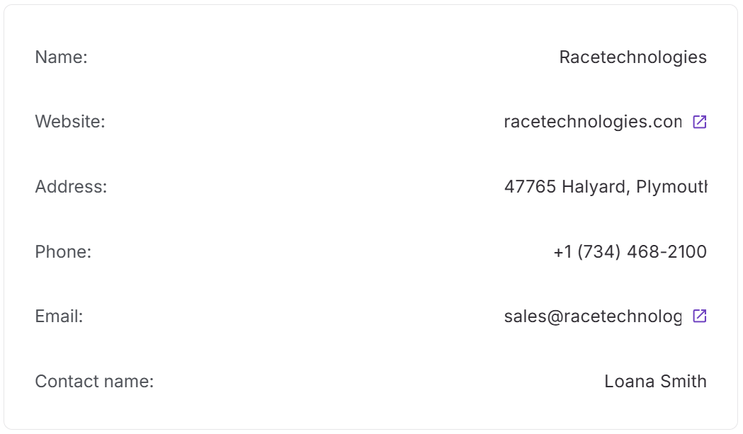 Контактная информация в профиле поставщика