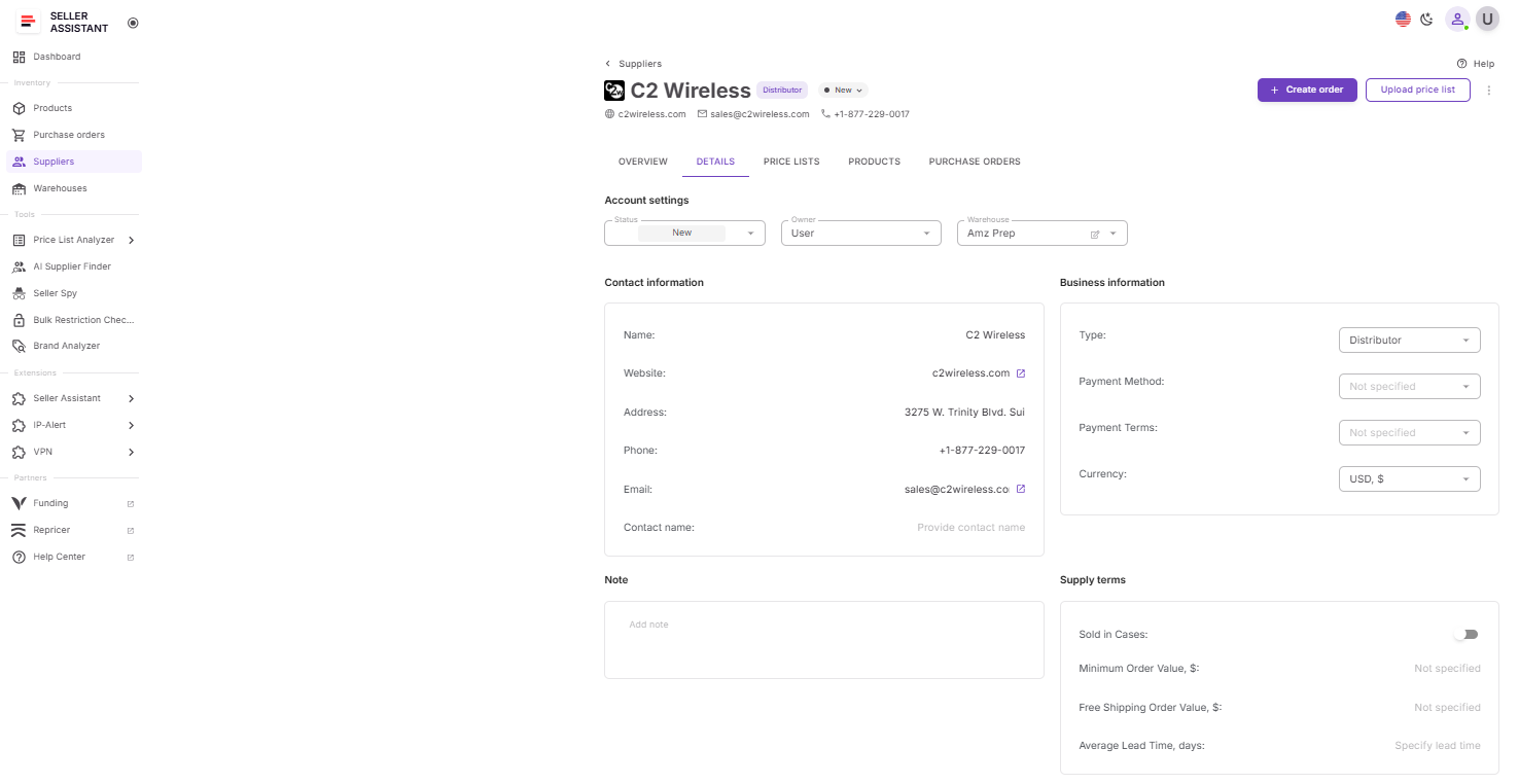 Step 3. Complete the supplier profile