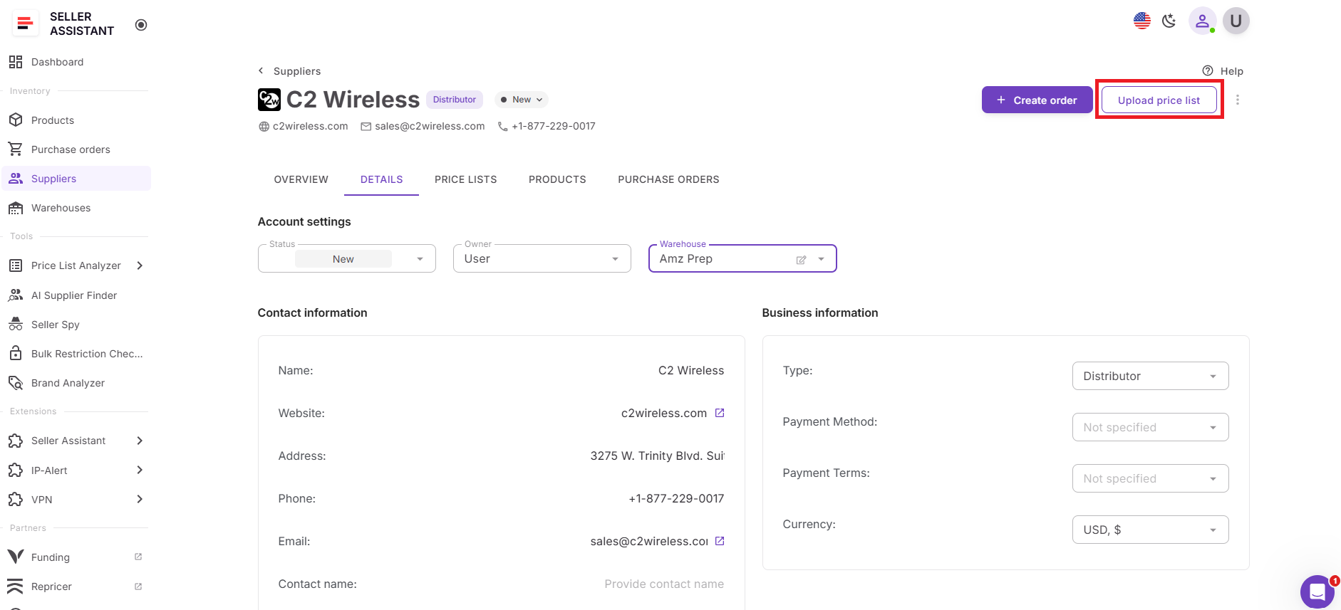 Step 6. Upload supplier price lists