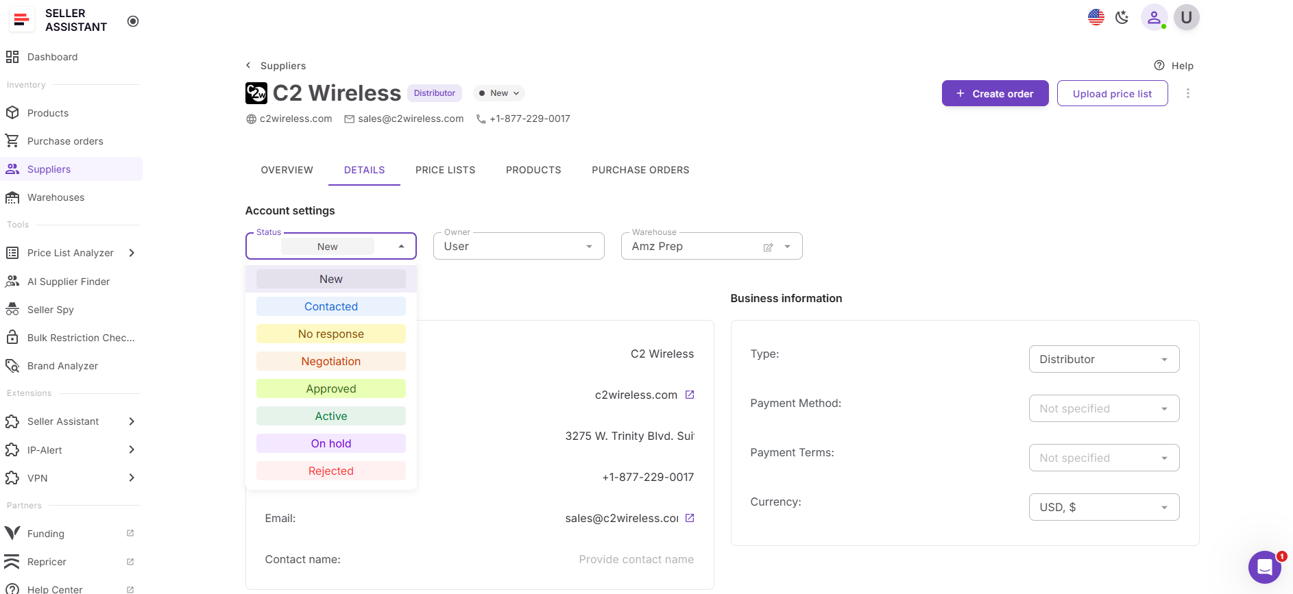 Step 4. Set supplier status and ownership