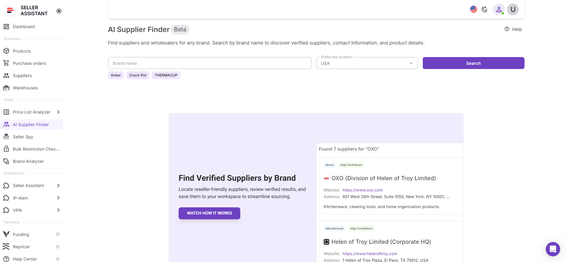 AI Supplier Finder de Seller Assistant