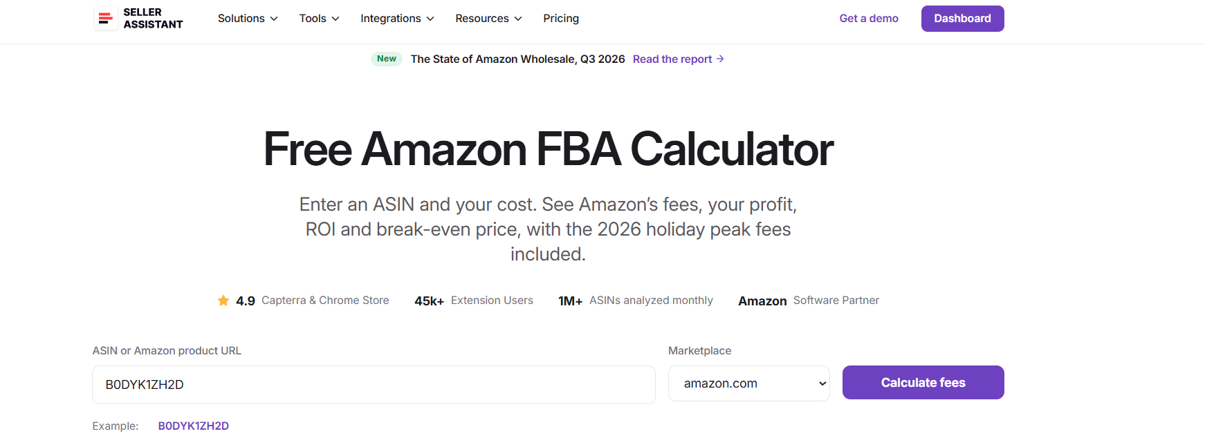 Seller Assistant tarafından sunulan ücretsiz Amazon FBA Hesaplayıcı