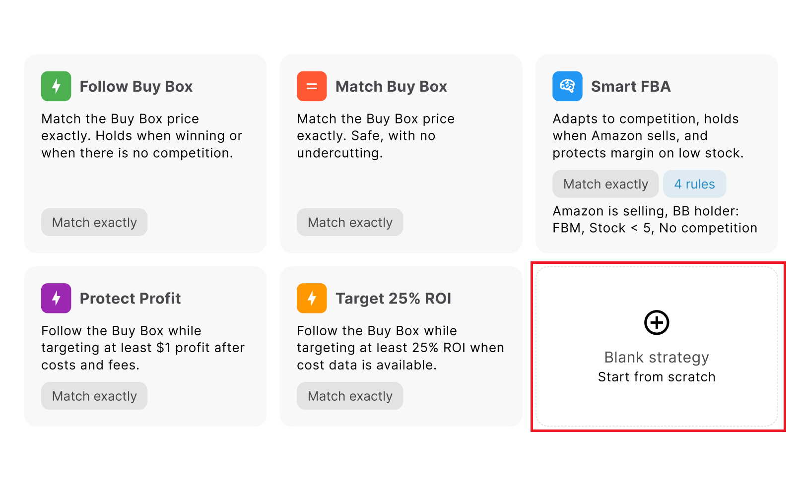 Seller Assistant Repricer lets you create a blank strategy
