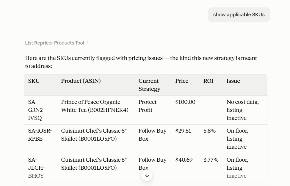 When the strategy is confirmed, it becomes available in Repricer and can then be assigned to the products that should follow that pricing logic