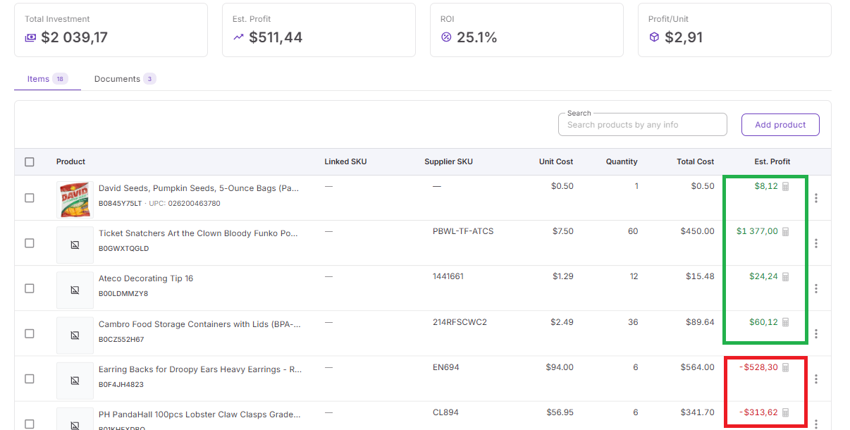 Profitability Calculator helps sellers compare profit across products and identify low-profit SKUs