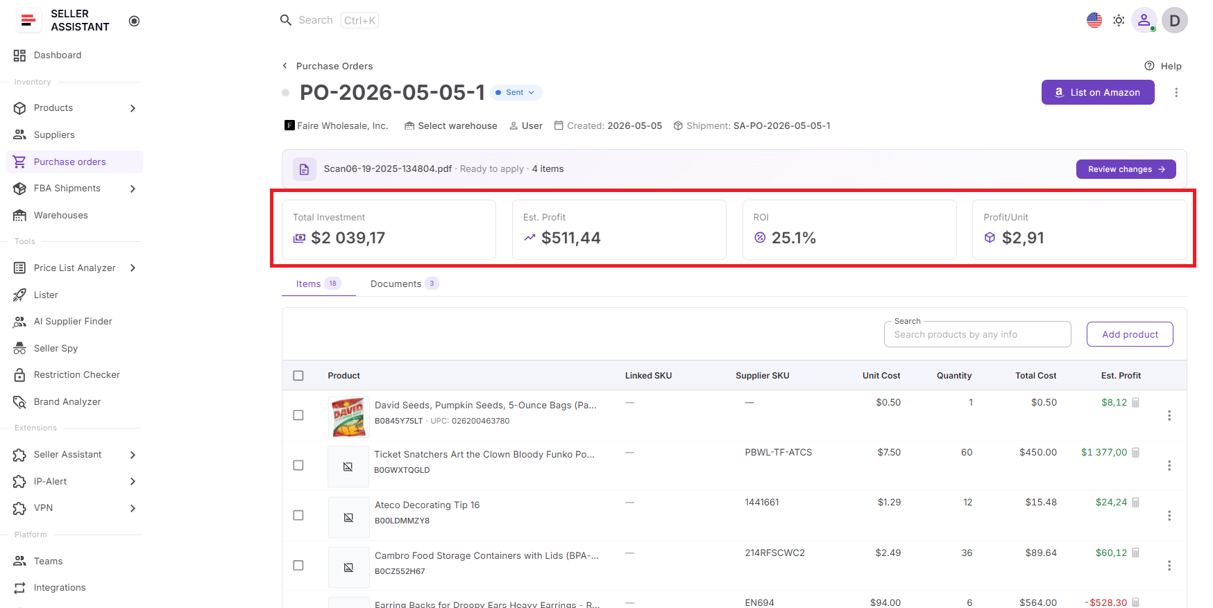 Step 5. Review full order profitability