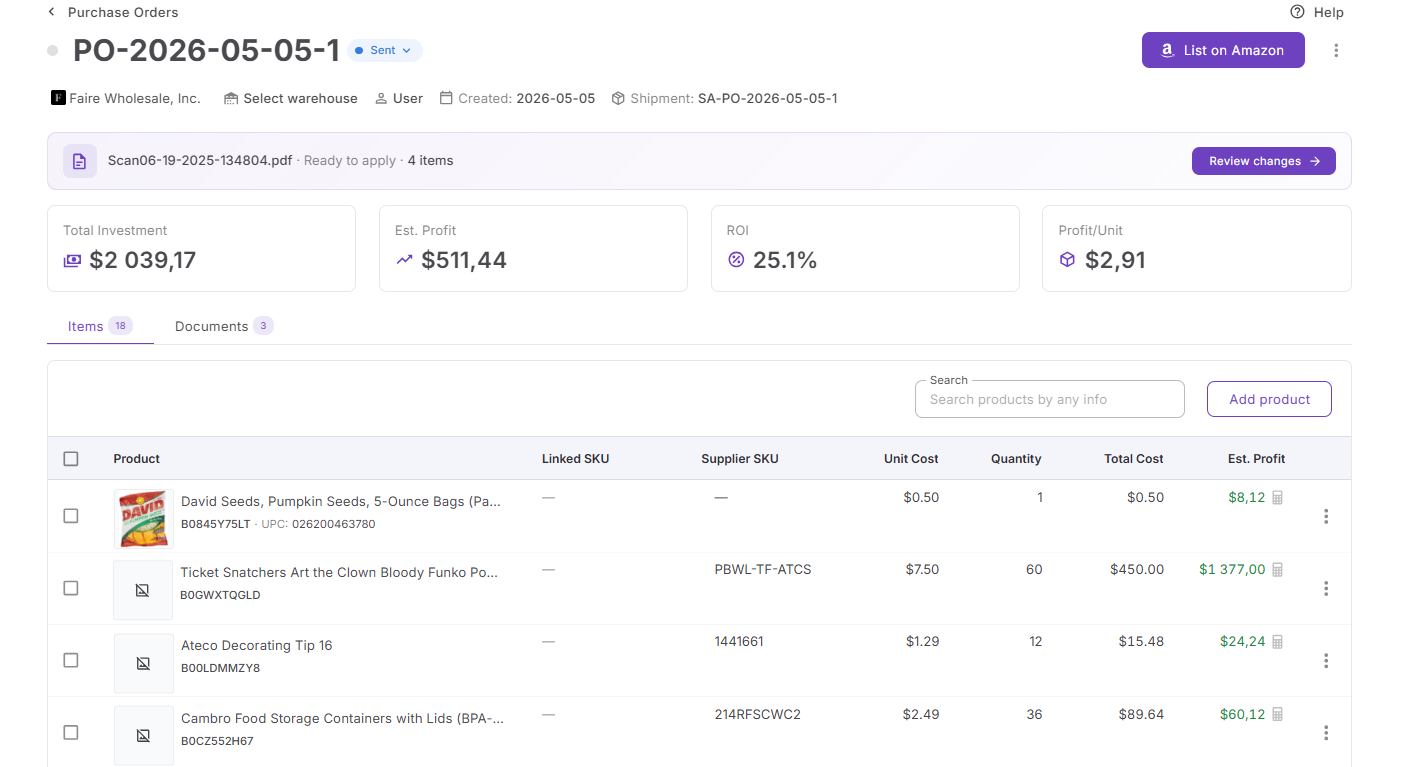 Profitability calculator for bulk orders