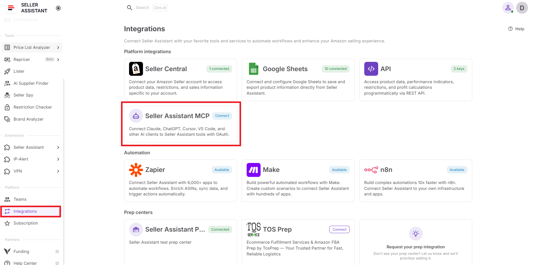 Seller Assistant MCP Server is a connection layer that lets AI assistants work directly with Seller Assistant tools and account data through natural-language requests