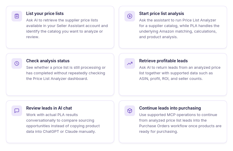 What you can do with Seller Assistant MCP for Price List Analyzer