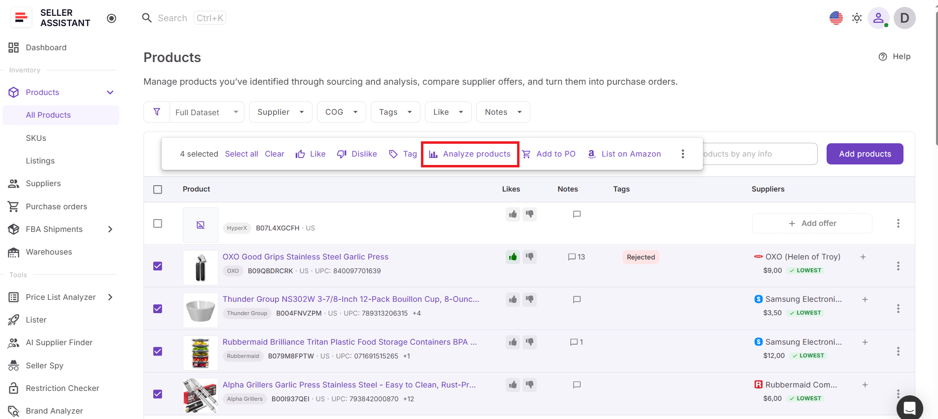 Step 3. Click Analyze Products