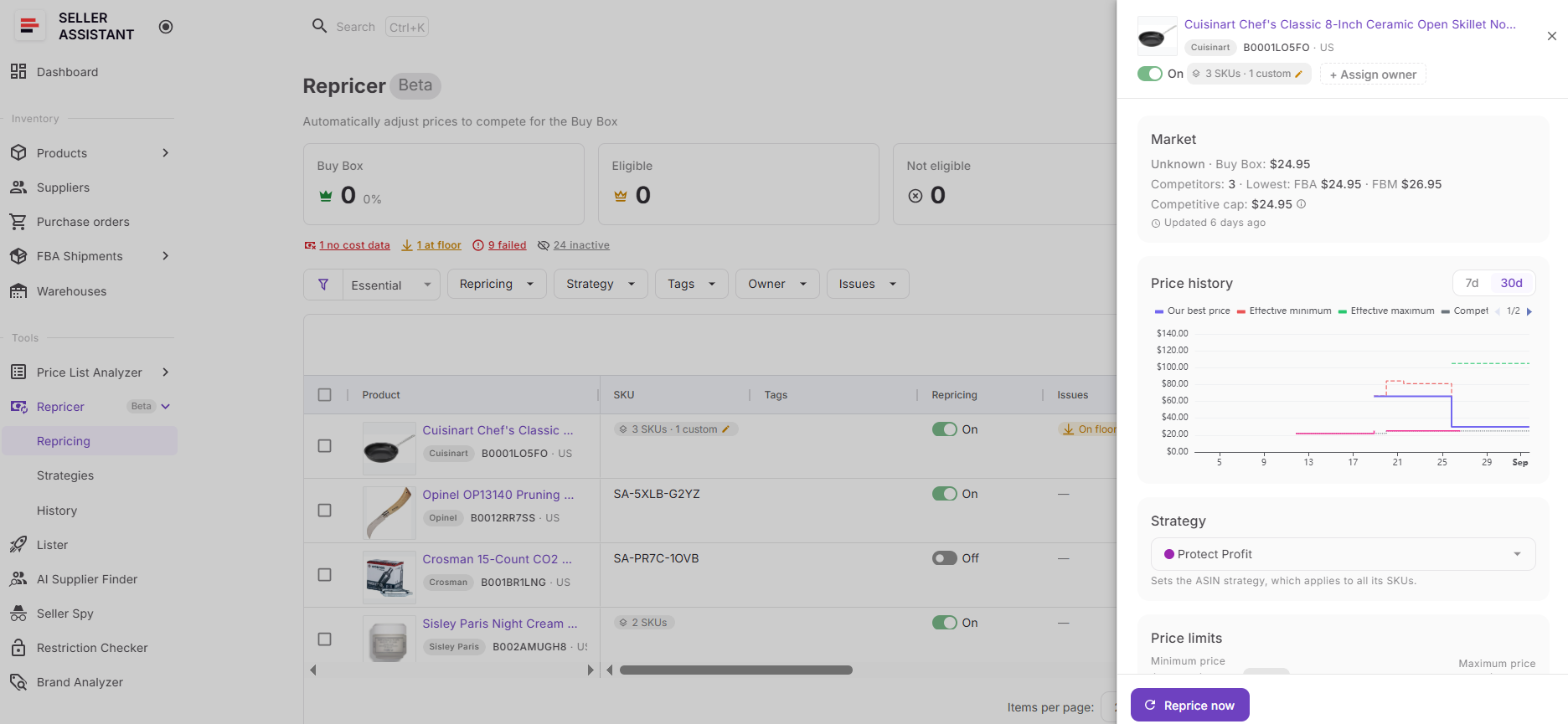 Price History helps you see how your offer and relevant market prices have moved over time