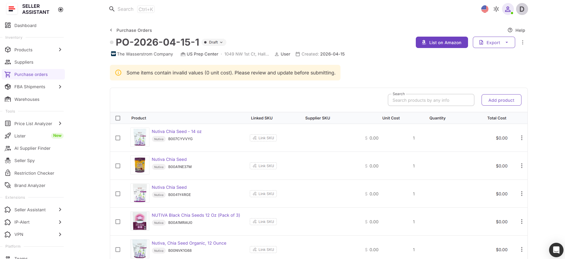 Step 5. Review the new purchase order