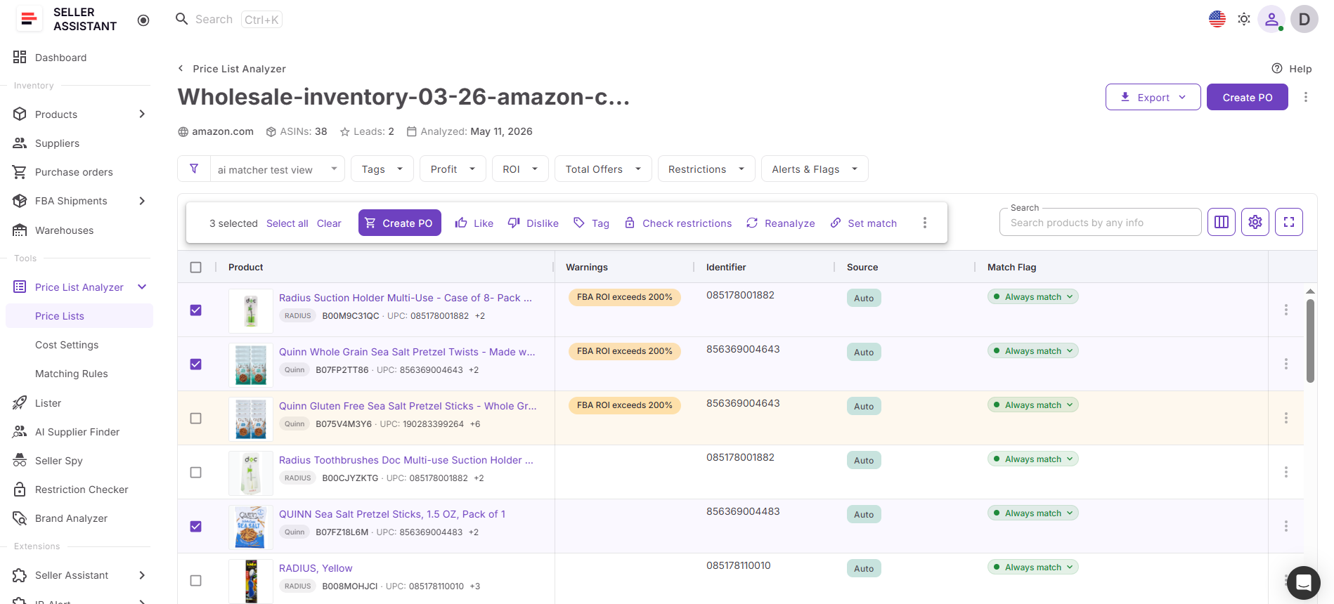 Price List Analyzer acts as the sourcing and decision engine, while Purchase Orders Module handles purchasing execution