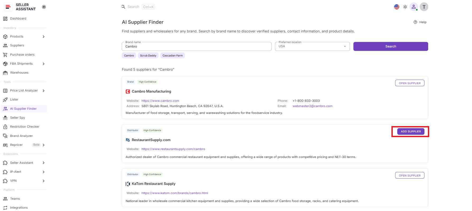 Step 7. Save suppliers for outreach