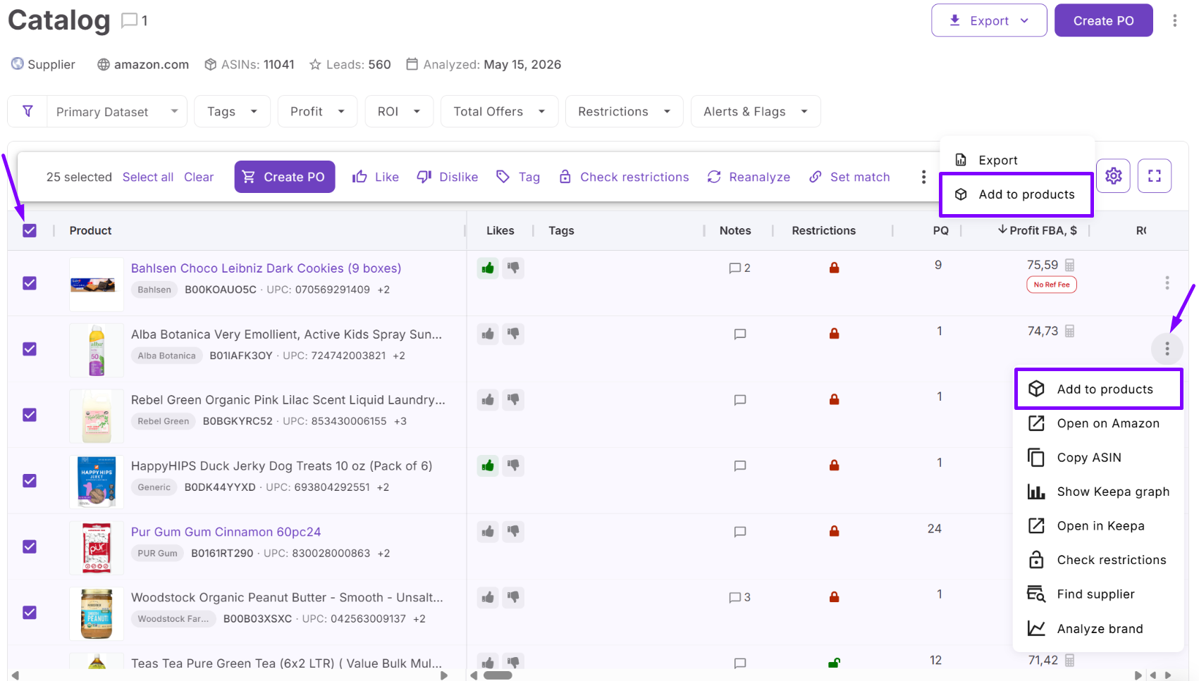 Revisa tus productos seleccionados en Product Database