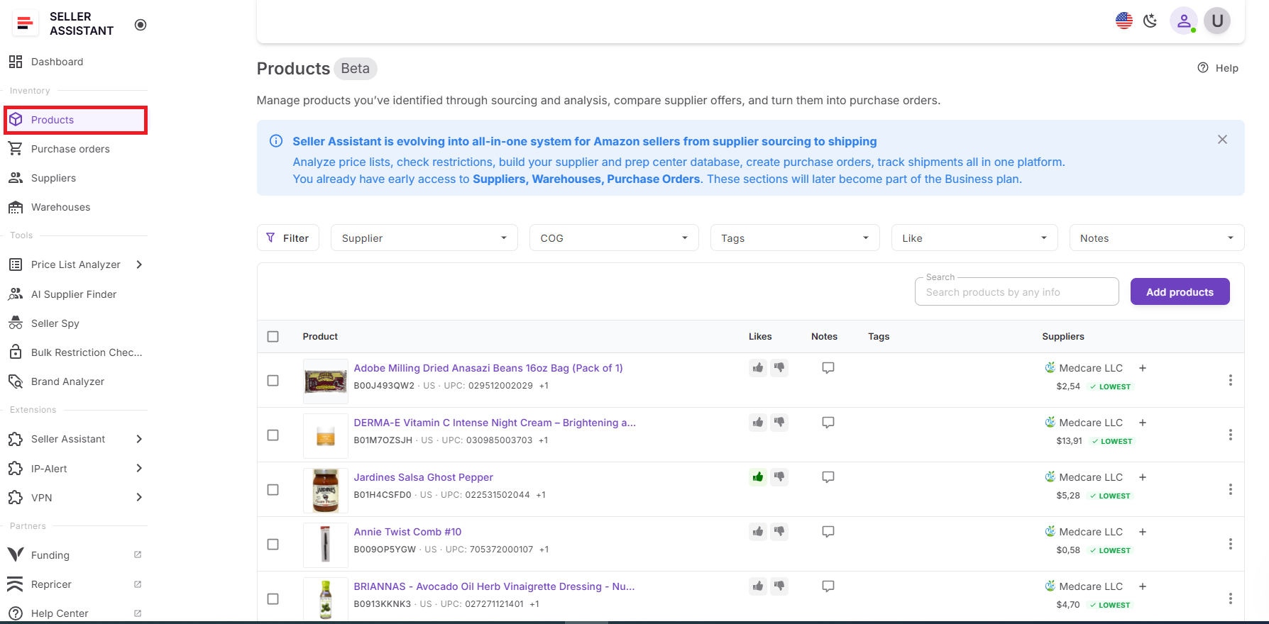 Abre tu base de datos de productos