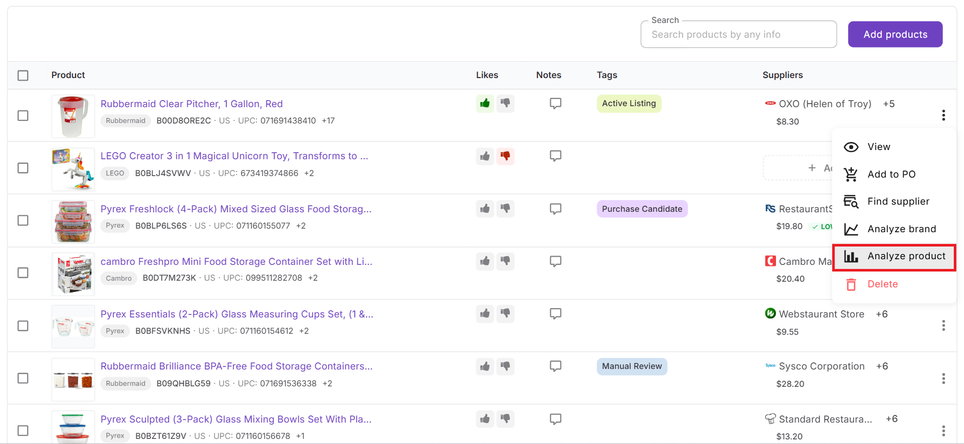 Función Reanalyze en Product DB