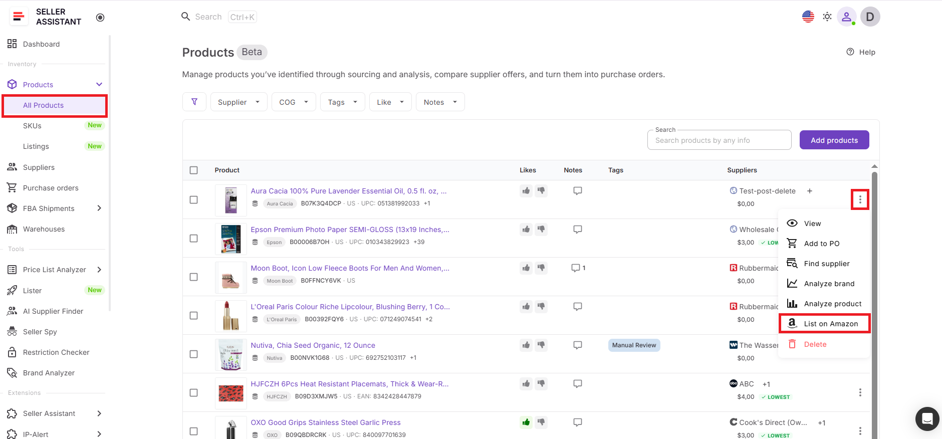 Instead of switching tools, you launch Lister directly from Product Database