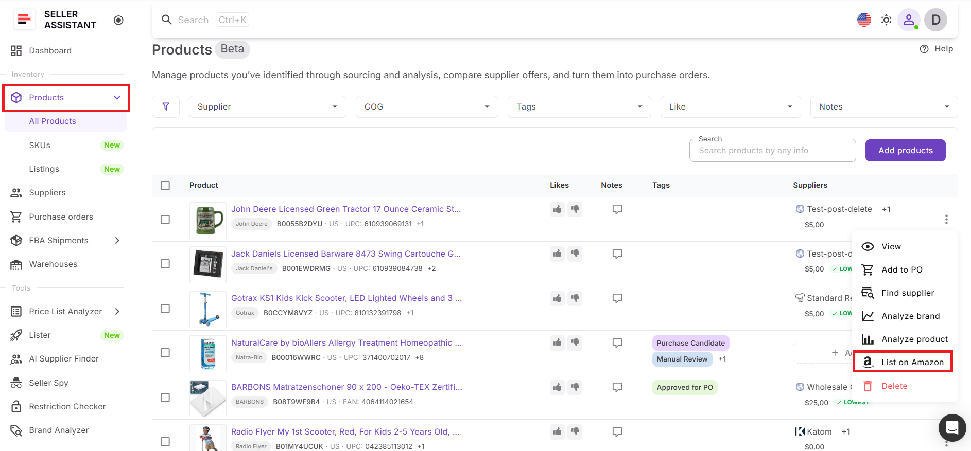 Step 2. Choose products to list
