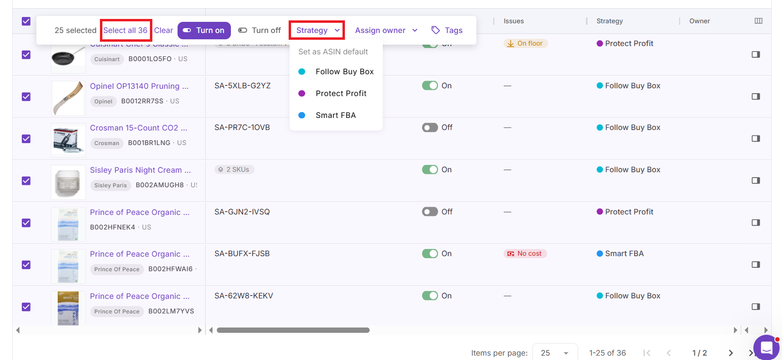 Apply strategies in bulk instead of SKU by SKU