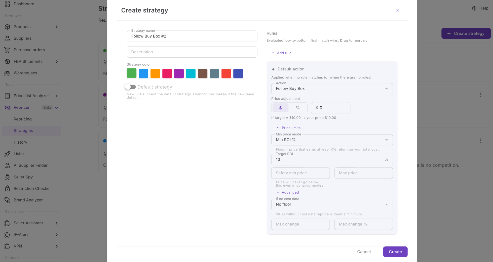 Each strategy also defines how far pricing is allowed to move