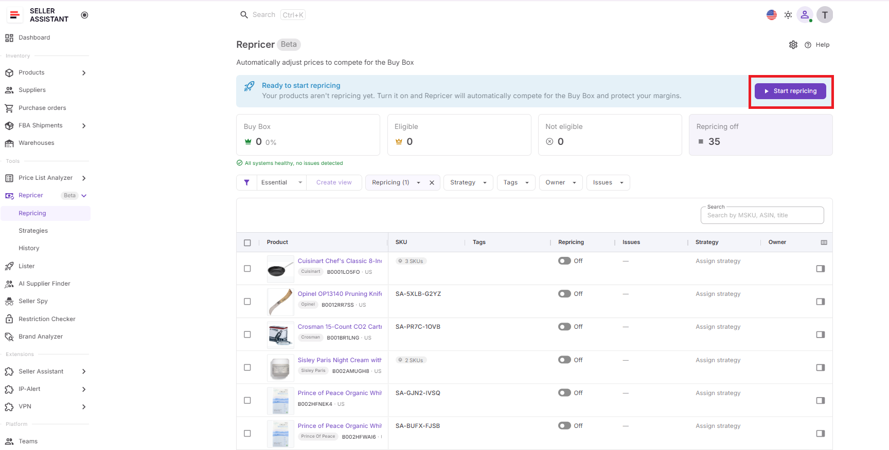 Step 8. Start repricing and monitor the result