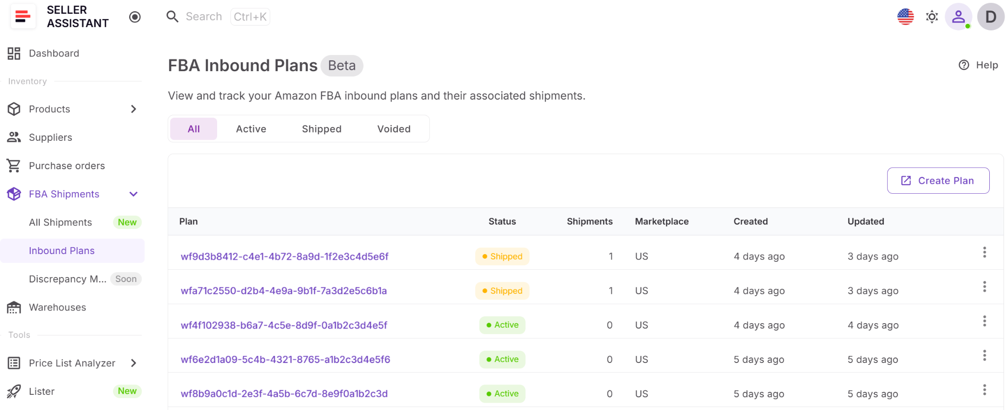 The Inbound Plans Table
