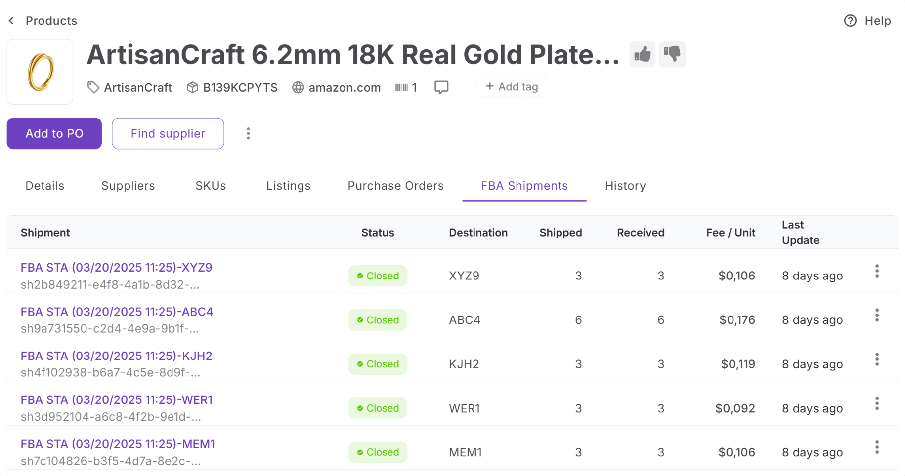 Check product-level shipment data