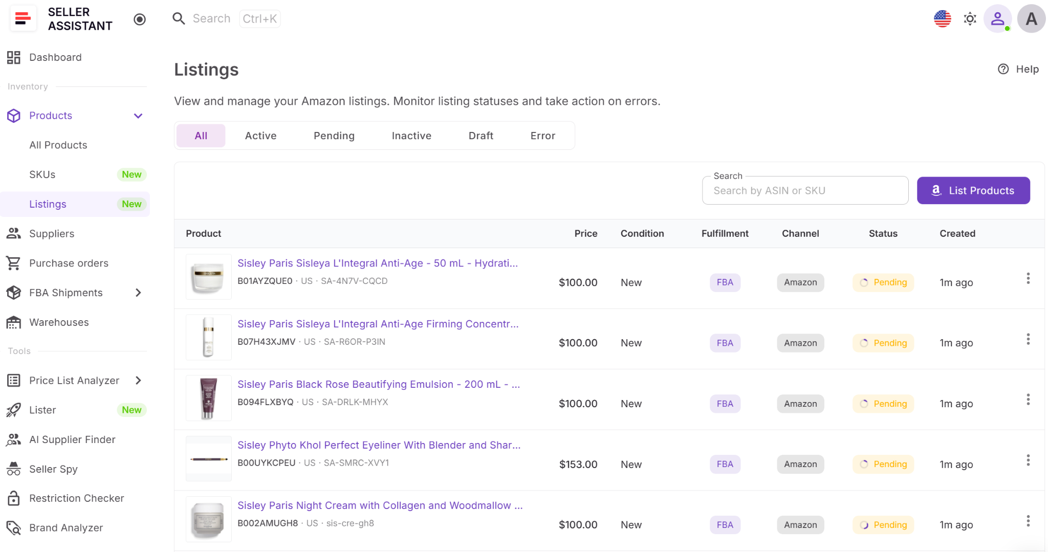 Перейдите в Listings для управления