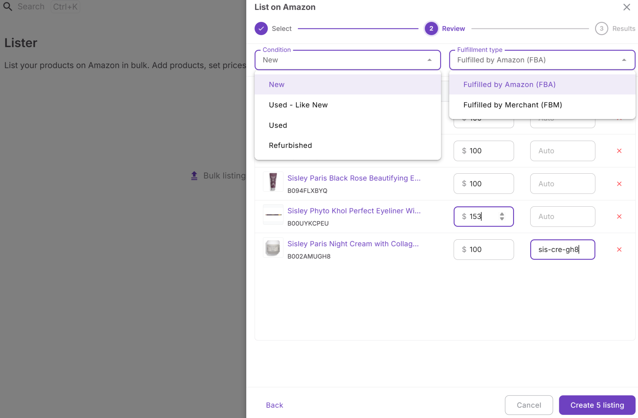 При создании листингов через Lister вы можете настроить все ключевые параметры