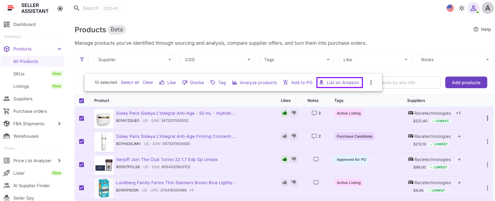 Вы можете запустить Lister напрямую из Product Database