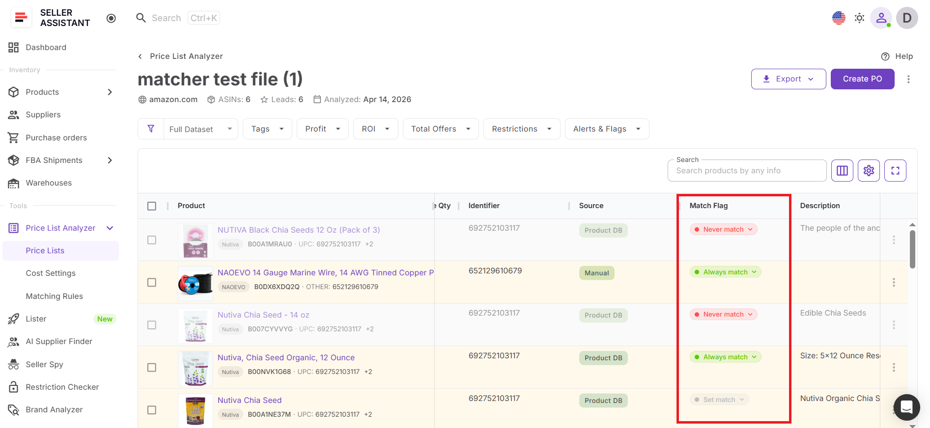 Step 6. Review matches in Price List Analyzer