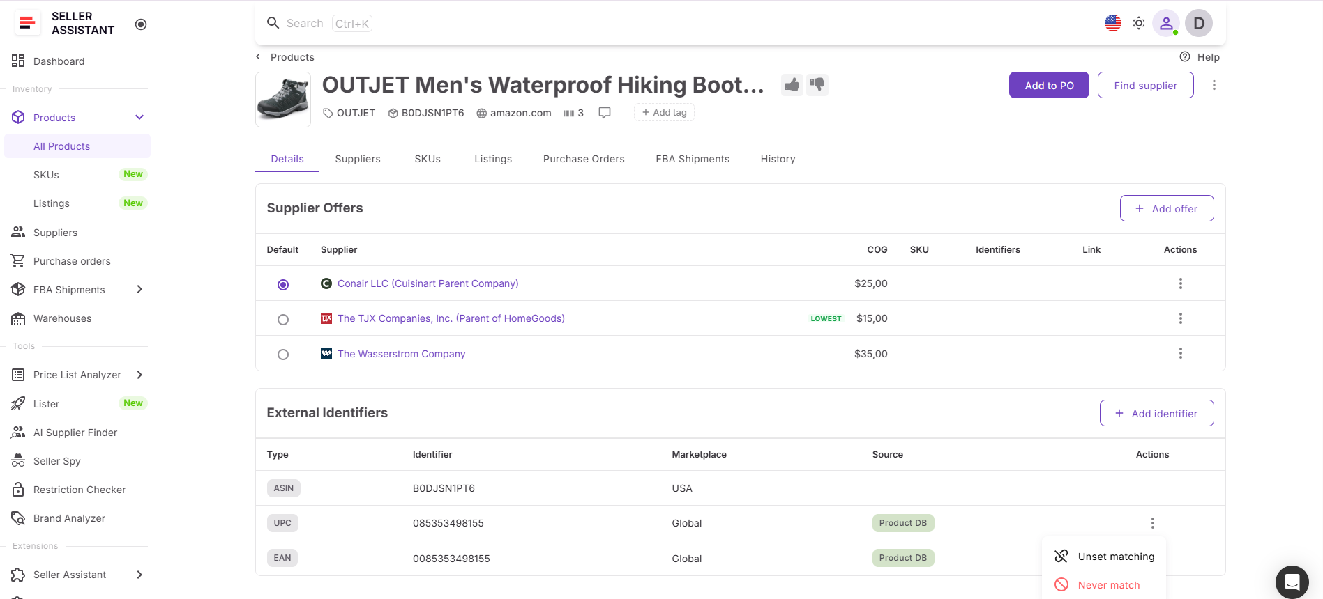 Match flag system in Product Database