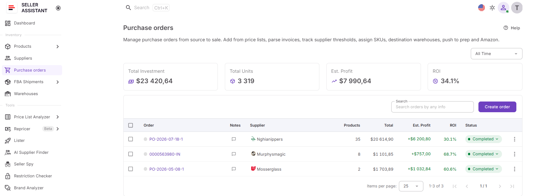 Seller Assistant's Purchase Orders Module