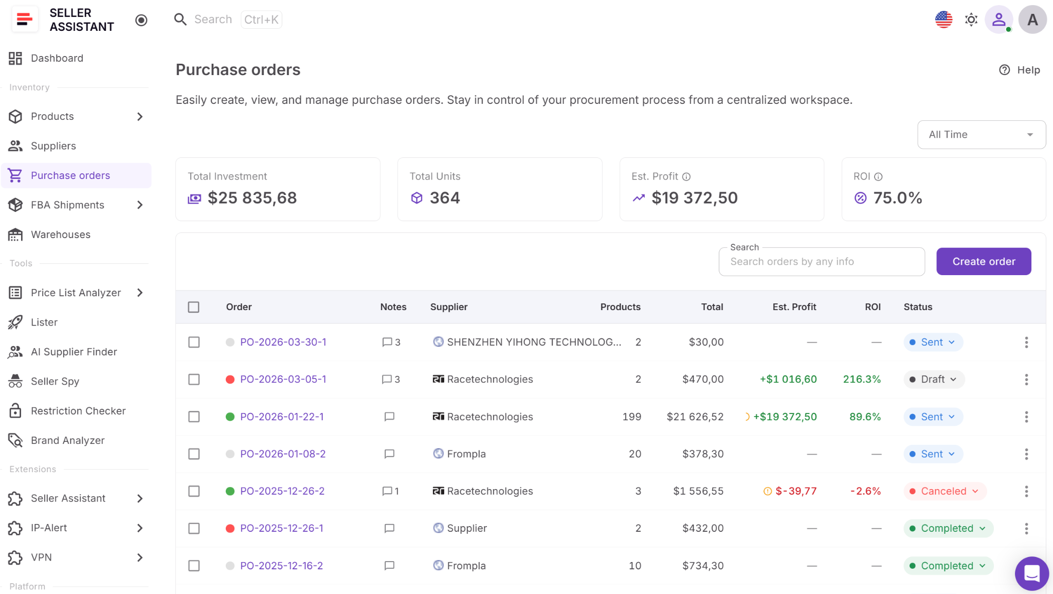 Seller Assistant's Purchase Orders Module
