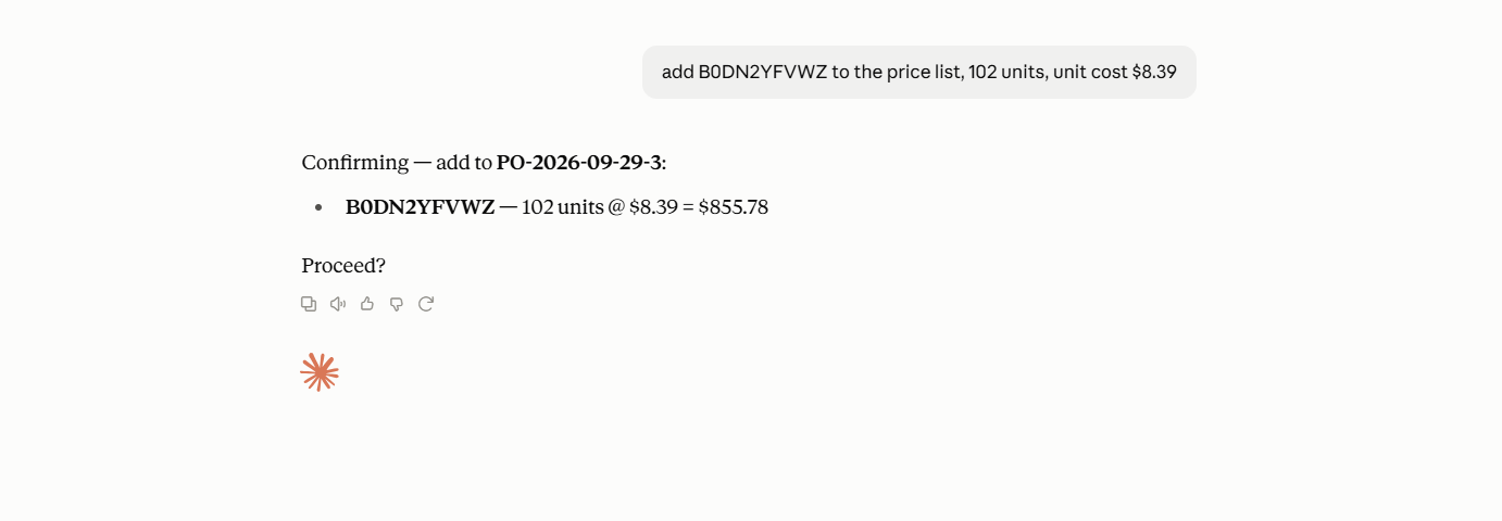 Add a product to an existing PO