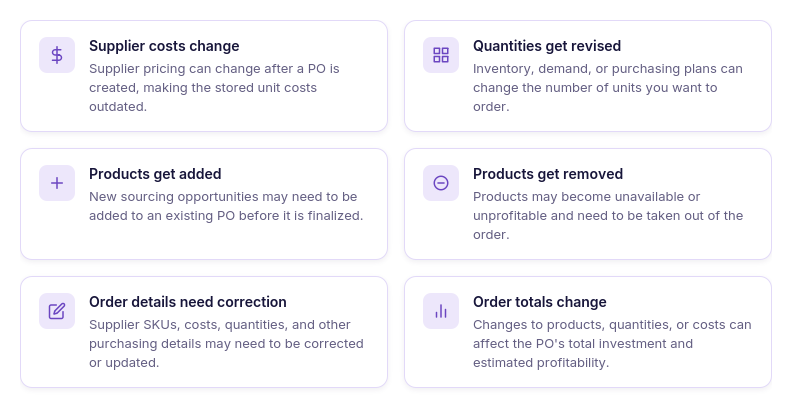Why a purchase order rarely stays as first created