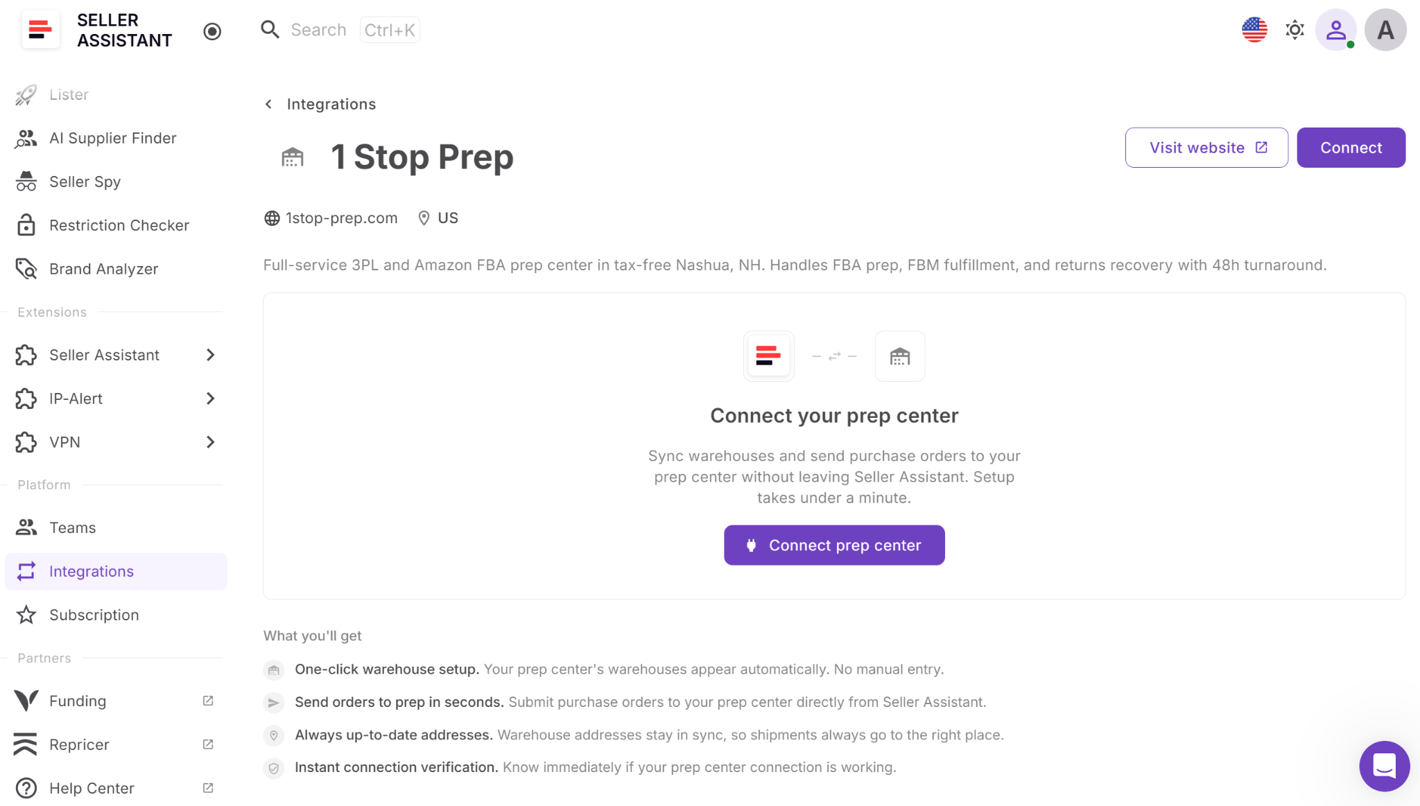 Each connected provider has its own integration page
