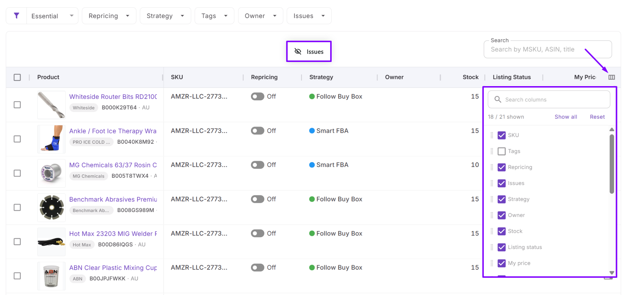 You can use the column picker to select columns you want to be displayed.