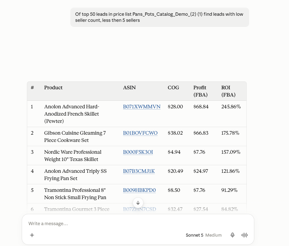 Büyük bir fiyat listesinden manuel olarak birkaç ürün seçip yalnızca bunları yapay zekaya vermek yerine, satıcılar desteklenen Price List Analyzer verilerini konuşmaya dahil edebilirler